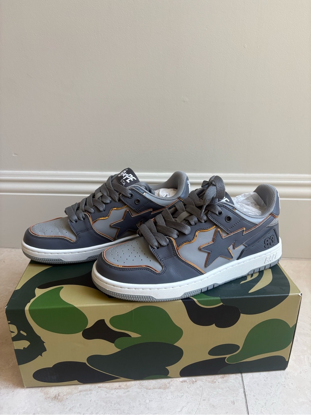 A Bathing Ape SK8 STA #3 Grey Gold White Men’s Size 7